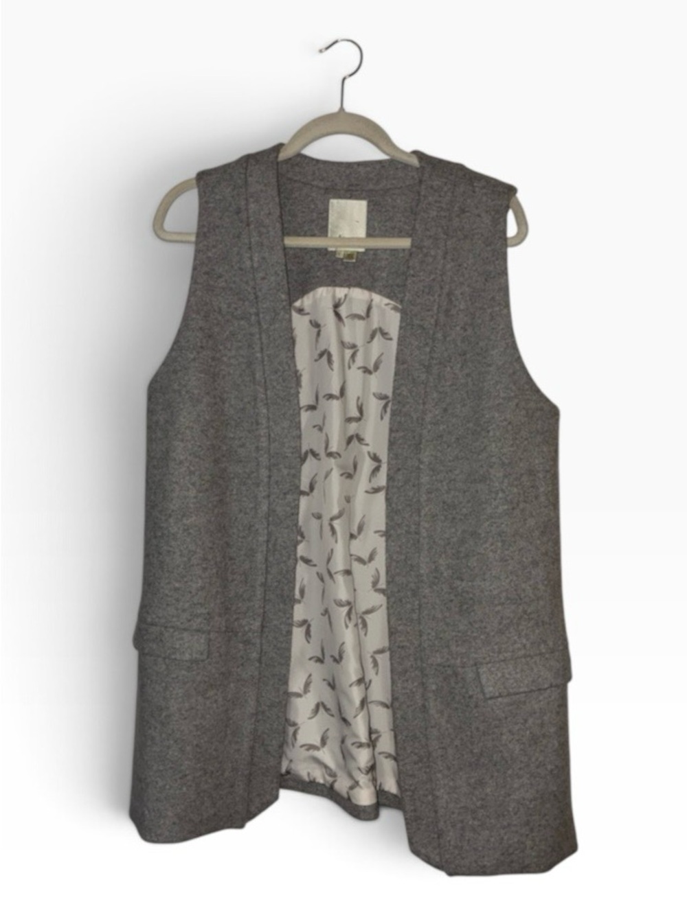 Anthropologie‎ Elevenses Vest Gray Wool Blend Open Front Longline Sz L